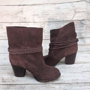 Splendid Burgundy Suede Leather Block Heel Ankle Boots Women Size 6